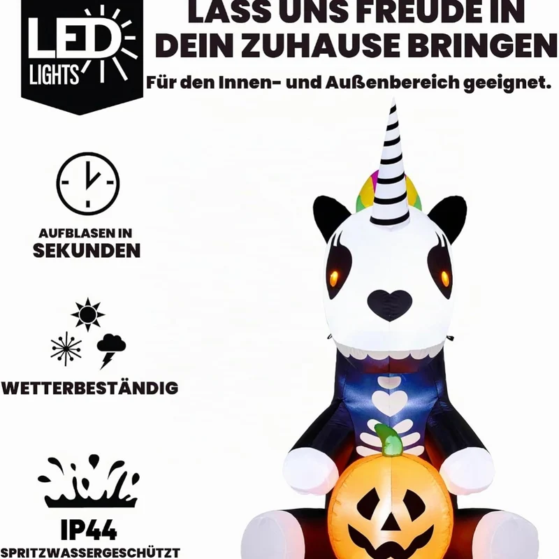 LED Halloween Skelett Einhorn 152cm Aufblasbar Gartendeko Deko Halloween