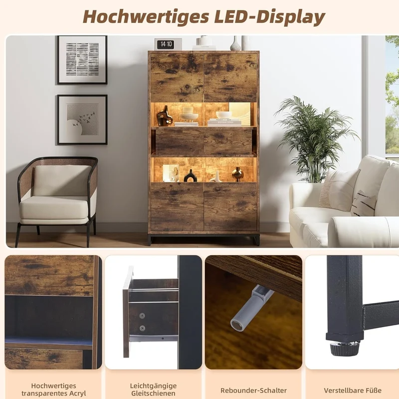 Antike Vitrine LED Vitrine Glasvitrine Regal Möbel Wohnzimmer