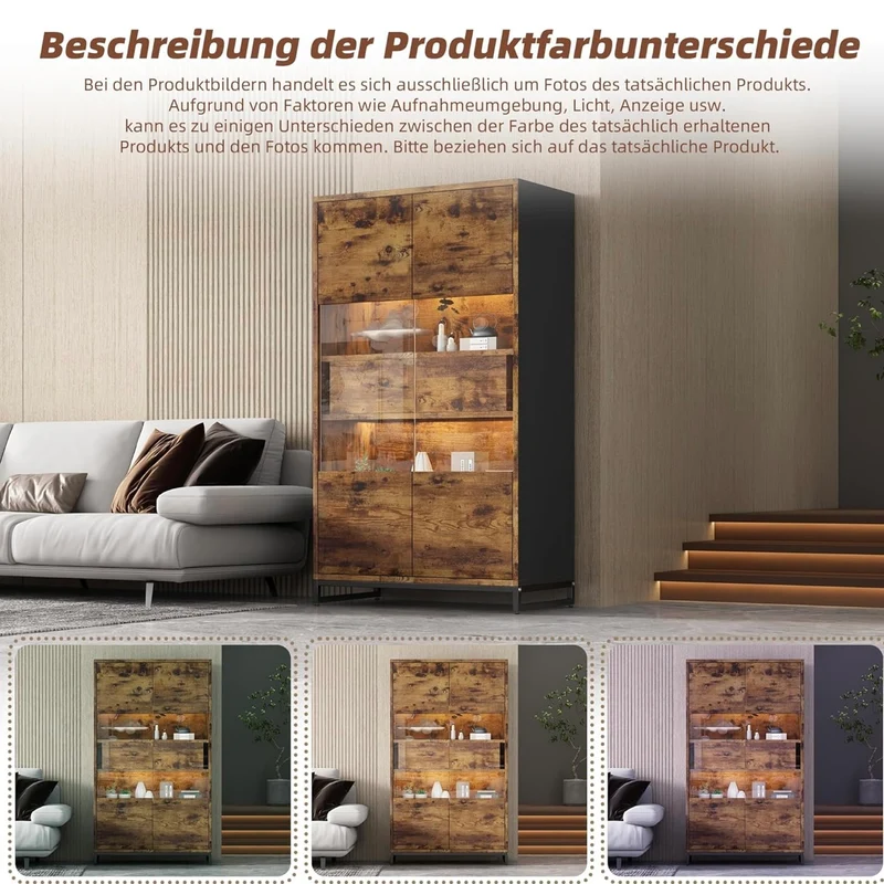 Antike Vitrine LED Vitrine Glasvitrine Regal Möbel Wohnzimmer