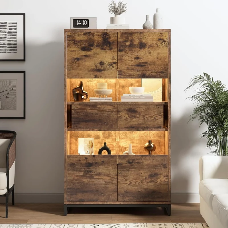 Antike Vitrine LED Vitrine Glasvitrine Regal Möbel Wohnzimmer