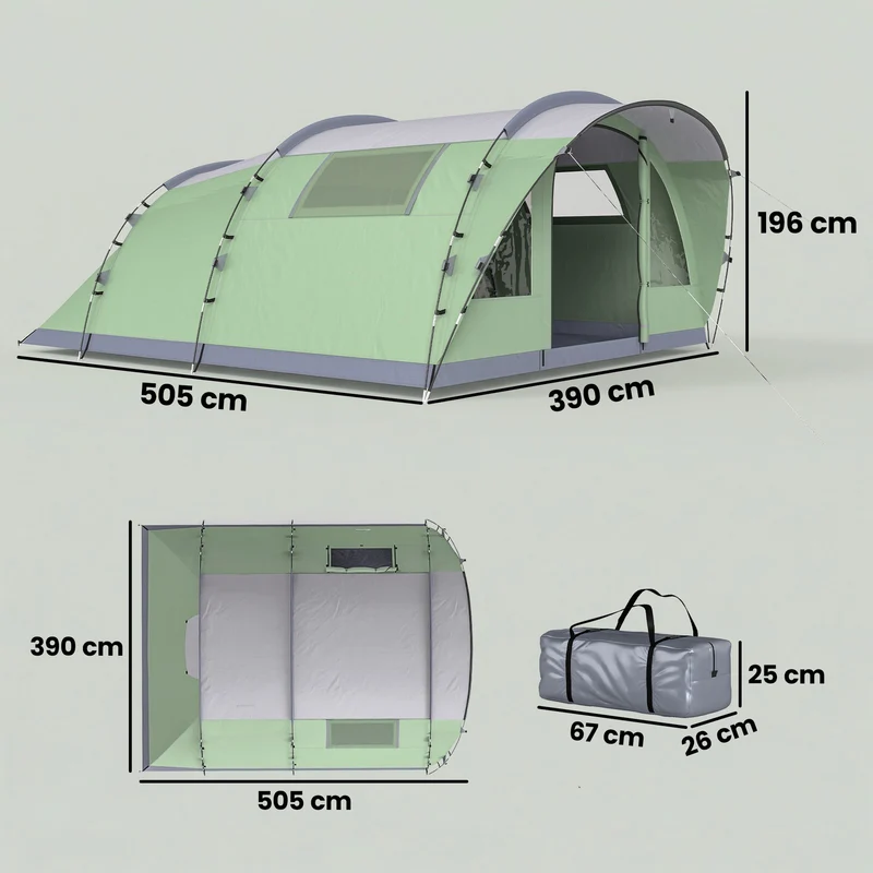 Tunnelzelt 5 Personen Familienzelt Campingzelt Outdoor Zelt 196cm