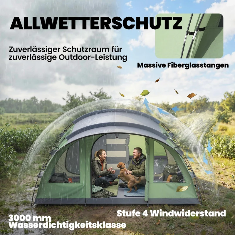 Tunnelzelt 5 Personen Familienzelt Campingzelt Outdoor Zelt 196cm