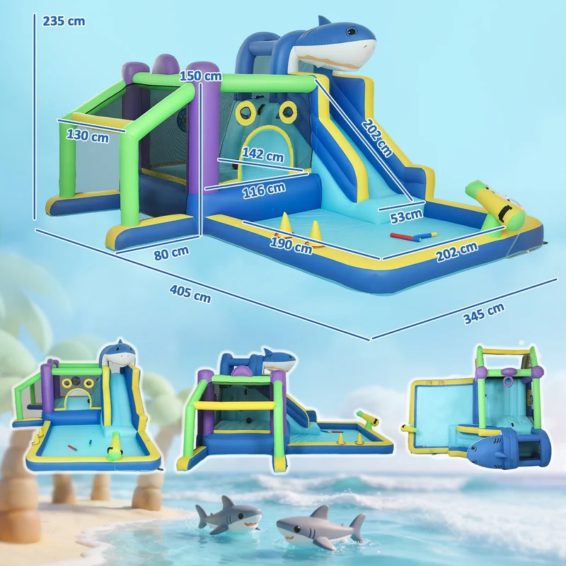 Hüpfburg 8in1 Aufblasbar Wasserpark Planschbecken Outdoor Spielgeräte