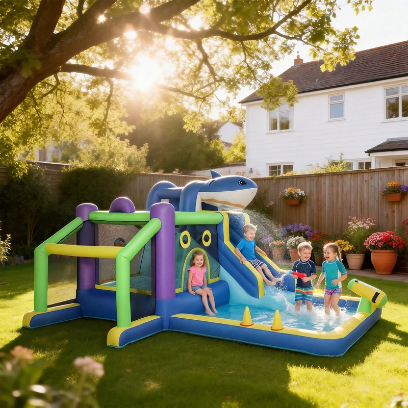 Hüpfburg 8in1 Aufblasbar Wasserpark Planschbecken Outdoor Spielgeräte