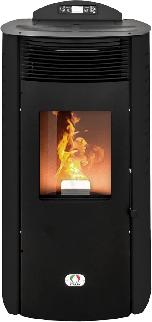 Pelletkaminofen Siberia Aria 15 kW mit WLAN-Steuerung, Heizleistung 140m², 92% Effizienz, 30 Stunden Autonomie, programmierbar, 5 Leistungsstufen, 24 Monate Garantie, Schwarz