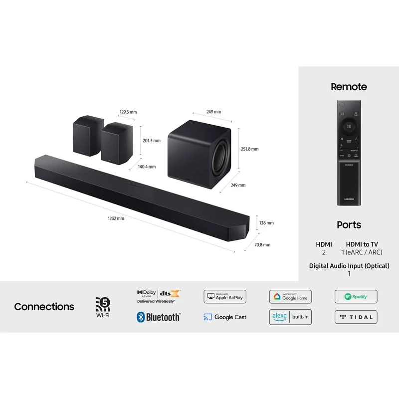Samsung Q-Series 11.1.4CH Soundbar mit Subwoofer & Rear Speakers - Titan Schwarz | HW-Q990F/XU