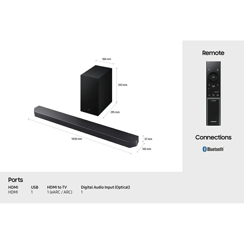 Samsung Q600F Q-Series 3.1.2CH Soundbar mit Subwoofer - Titan Schwarz | HW-Q600F/XU