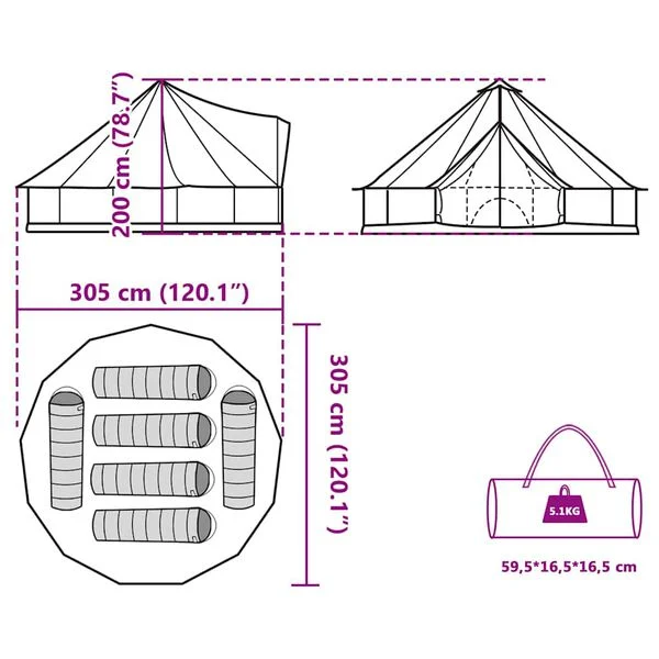 Tipi Familienzelt 6 Personen Campingzelt 305x305x200cm