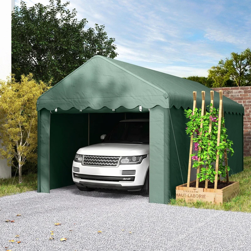 Carport 3x6 m Zeltgarage Rolltüren Seitenwände abnehmbar UV-Schutz