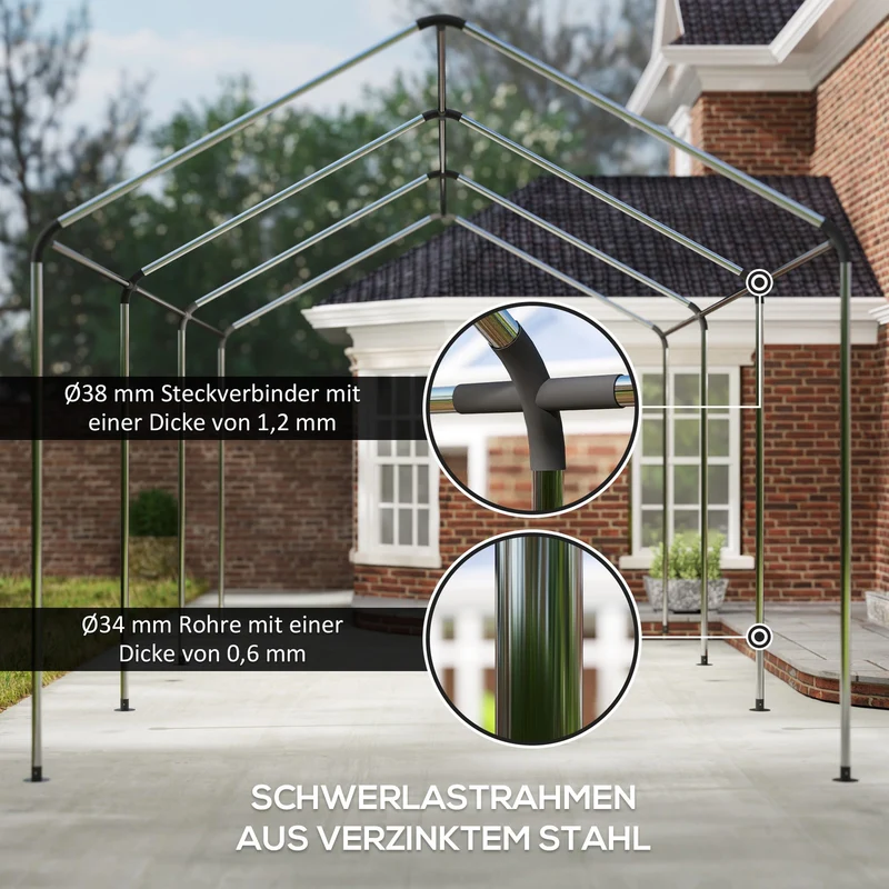 Carport 3x6 m Zeltgarage Rolltüren Seitenwände abnehmbar UV-Schutz