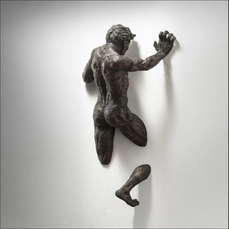 Skanto | Ornament aus Kunstkupferharz, abstrakte Figur, Wandkunst, Kletterer, 3D-Wandstatue, Skulptur