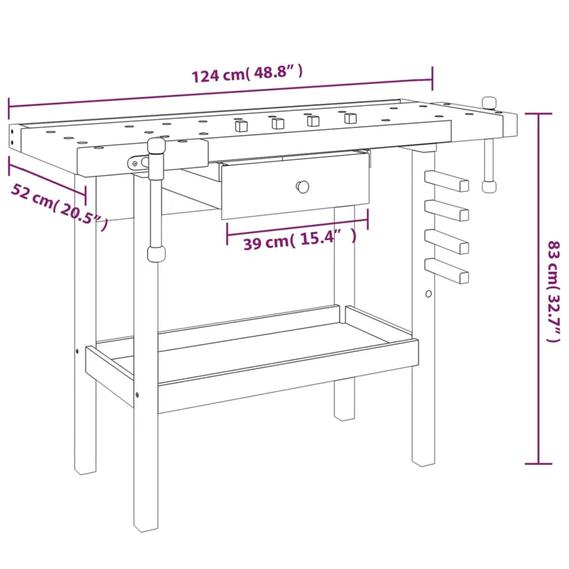Werkbank Werktisch Werkstatttisch 124x52x83cm Arbeitstisch