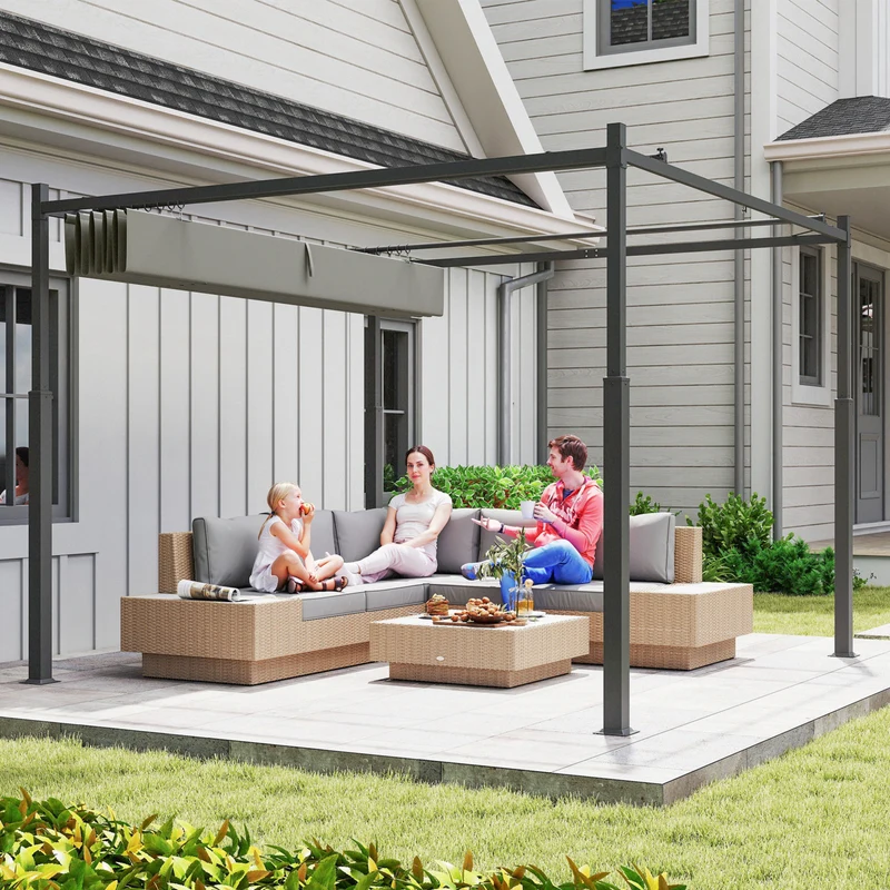 Pergola 3x3 m Freistehend Terrassenüberdachung Schiebedach UV-beständig