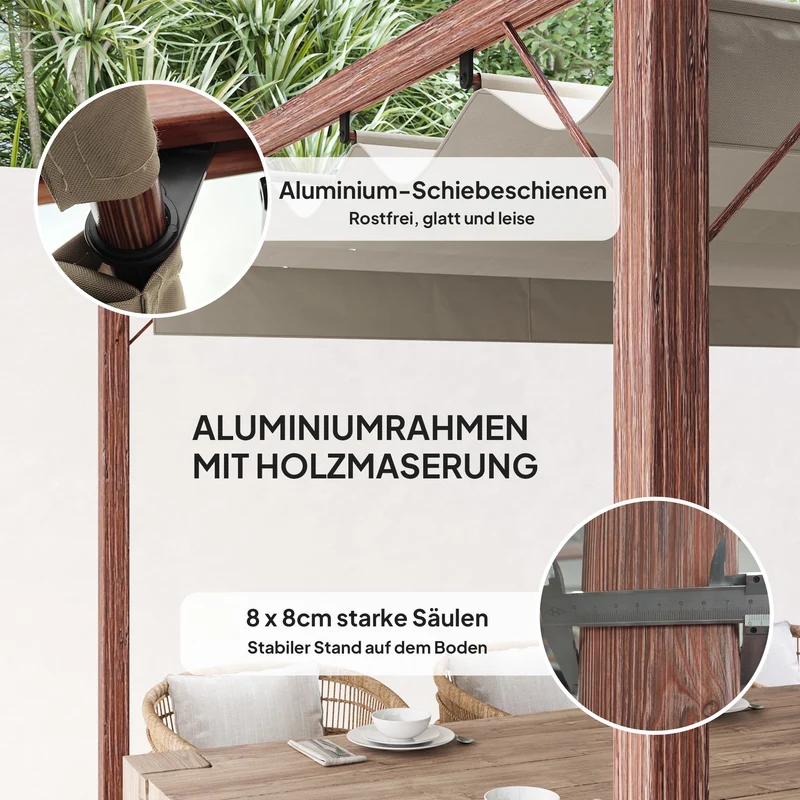 3x3m Garten-Pergola Terrassendach Aluminium verstellbar UPF30 Sonnenschutz