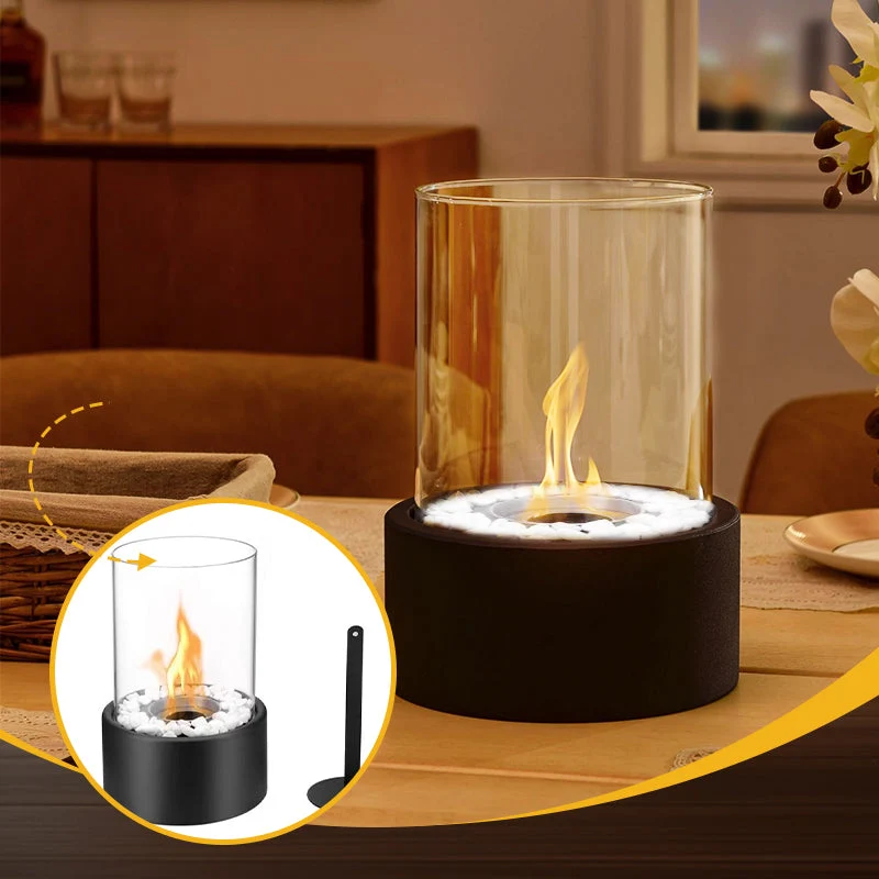 🔥 50% RABATT! 🏠 Tischkamin aus Glas & Metall – Tragbar, Rauchfrei für Drinnen & Draußen, Mit Ethanol-Brenner & Gemütliches Deko-Akzent Für Ihr Zuhause ✨