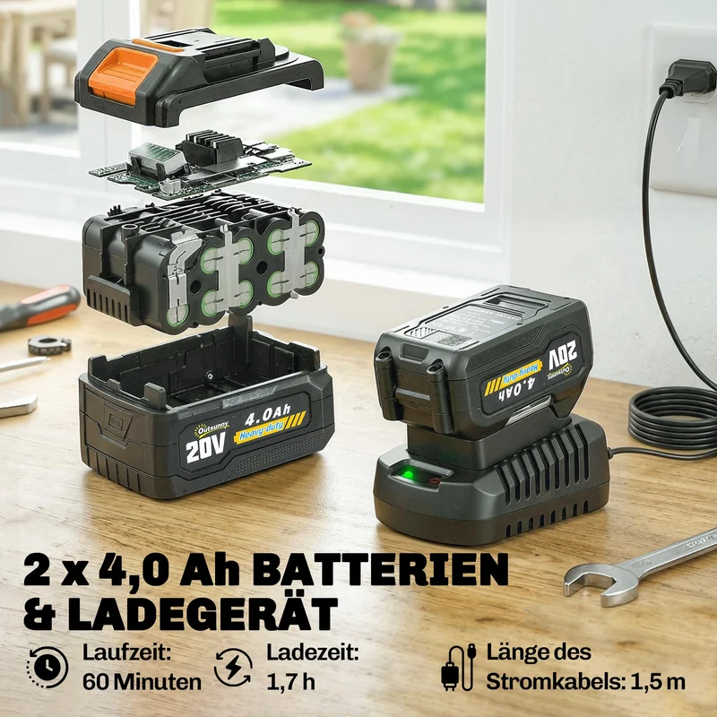 Akku Rasentrimmer 21V 150W Freischneider 2x4.0Ah Akkus Ladegerät Teleskop