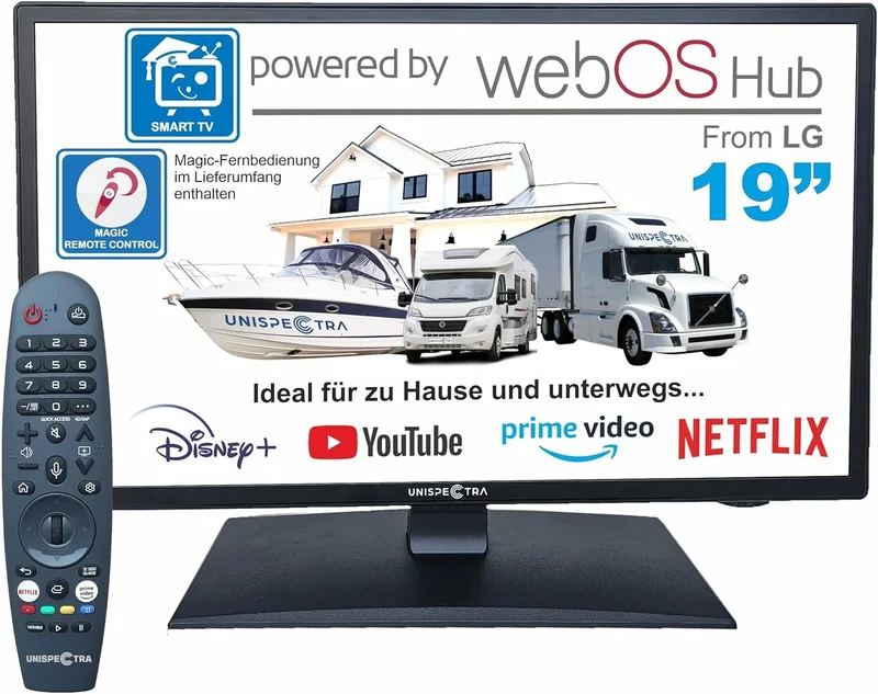 Smart TV Remote.3xHDMI 2xUSB., 230 V, 3 HDMI, 2 USB, Fernseher, HDR, webOS, Triple-Tuner DVB-T2, S2, Unispectra ® 19' Smart TV, Antenne, Kabel TV