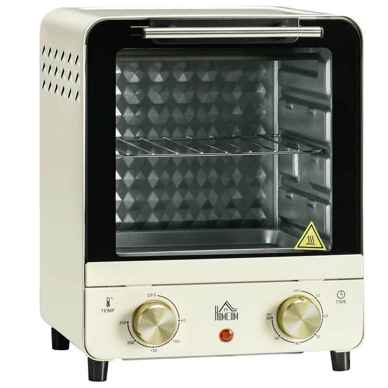 15 L Mini Electric Oven with Baking Tray, Wire Rack & Crumb Tray, 1000W, Cream White