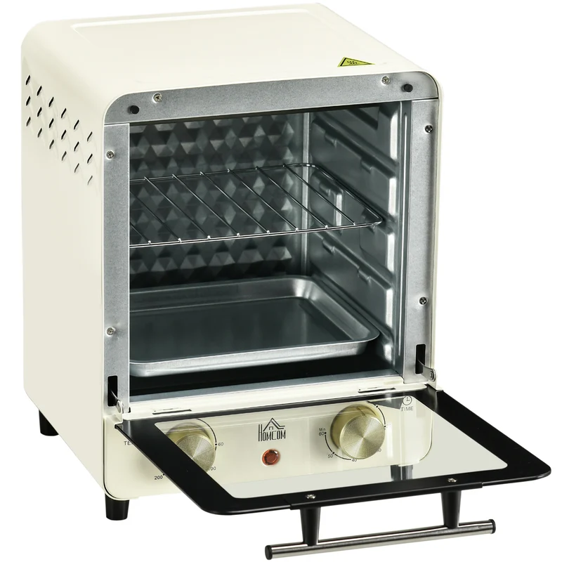 15 L Mini Electric Oven with Baking Tray, Wire Rack & Crumb Tray, 1000W, Cream White