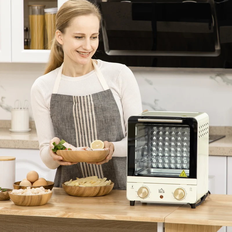 15 L Mini Electric Oven with Baking Tray, Wire Rack & Crumb Tray, 1000W, Cream White