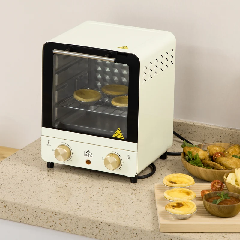 15 L Mini Electric Oven with Baking Tray, Wire Rack & Crumb Tray, 1000W, Cream White