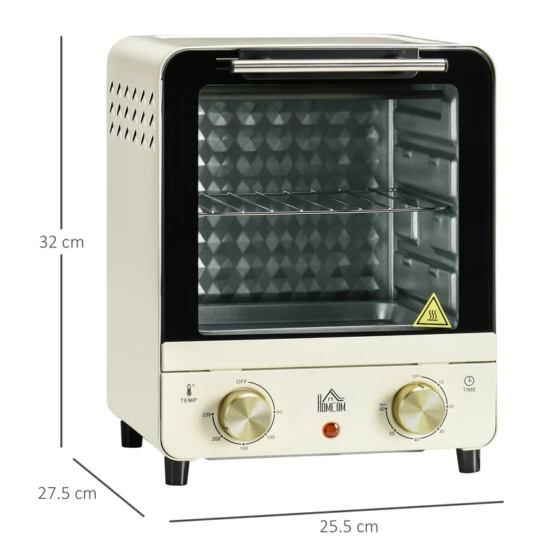 15 L Mini Electric Oven with Baking Tray, Wire Rack & Crumb Tray, 1000W, Cream White