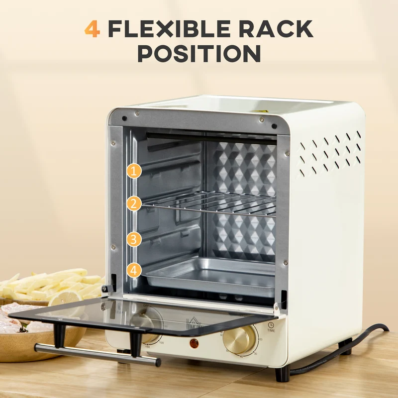 15 L Mini Electric Oven with Baking Tray, Wire Rack & Crumb Tray, 1000W, Cream White