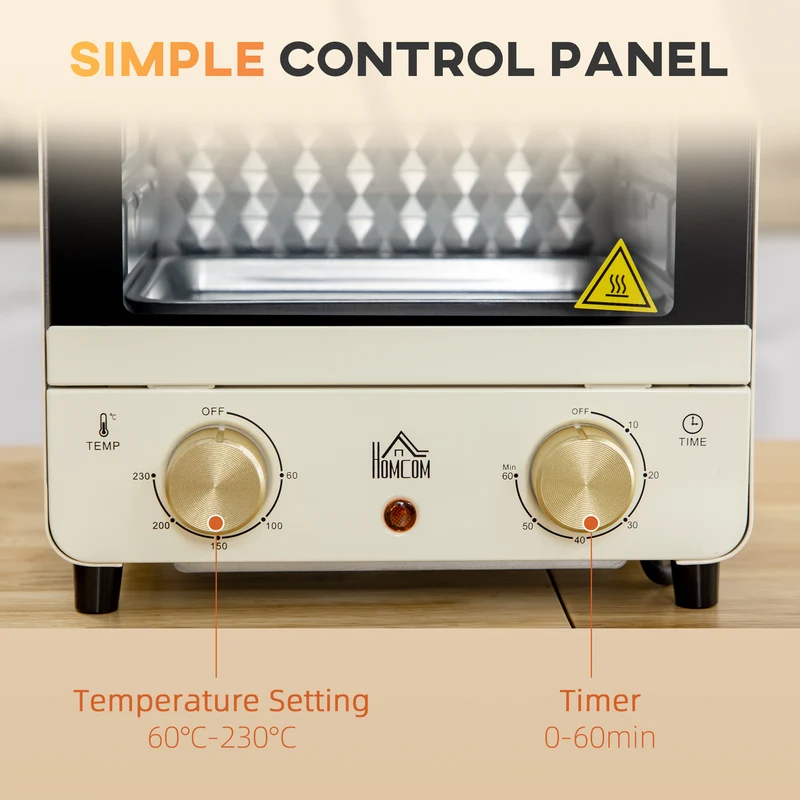 15 L Mini Electric Oven with Baking Tray, Wire Rack & Crumb Tray, 1000W, Cream White