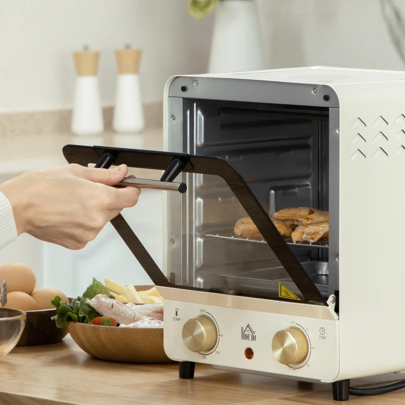 15 L Mini Electric Oven with Baking Tray, Wire Rack & Crumb Tray, 1000W, Cream White