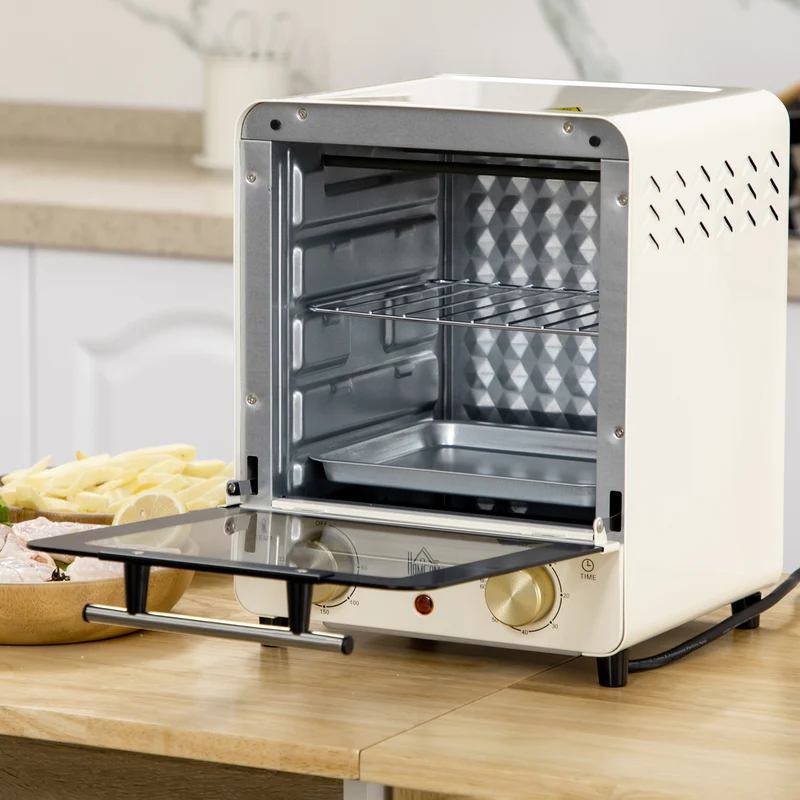 15 L Mini Electric Oven with Baking Tray, Wire Rack & Crumb Tray, 1000W, Cream White