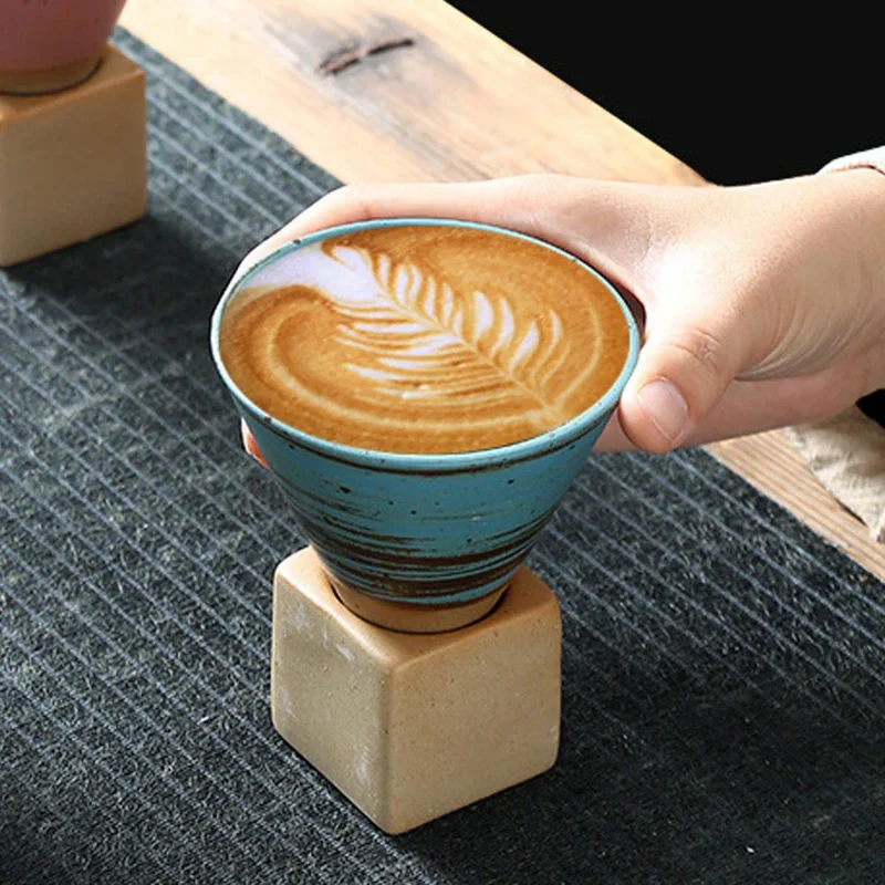 Skanto | Japanische Kaffeetasse mit Untertasse, 1 Stk., Retro Keramik Teetasse, Becher, Latte, Espresso, pull0, Floral Cappuccino, Neue Keramiktasse, 100 ml/3.5 oz