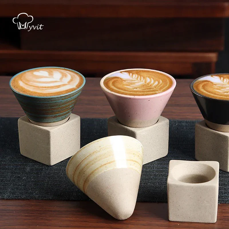 Skanto | Japanische Kaffeetasse mit Untertasse, 1 Stk., Retro Keramik Teetasse, Becher, Latte, Espresso, pull0, Floral Cappuccino, Neue Keramiktasse, 100 ml/3.5 oz
