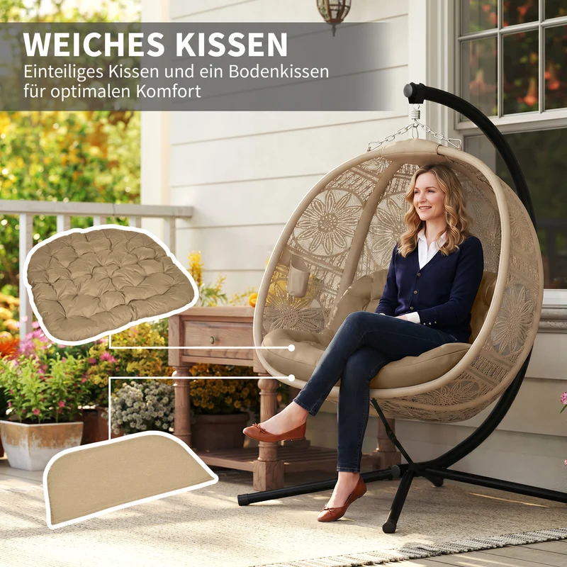 Hängesessel Gartensessel Korbsessel Boho-Stil Sesselkorb Sessel Schwarz