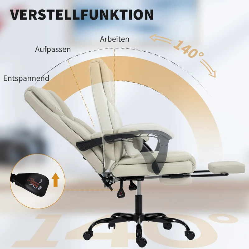 Ergonomischer Bürostuhl Schreibtischstuhl Verstellbar Fußstütze 120kg