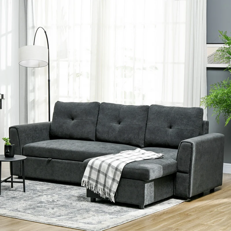 Schlafsofa Ecksofa Bettfunktion 3-Sitzer Couch Chaiselongue