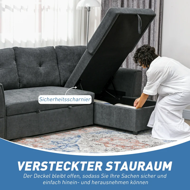 Schlafsofa Ecksofa Bettfunktion 3-Sitzer Couch Chaiselongue