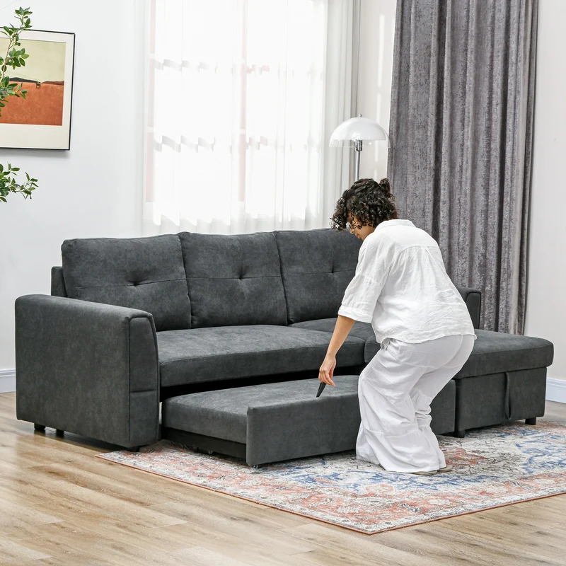 Schlafsofa Ecksofa Bettfunktion 3-Sitzer Couch Chaiselongue