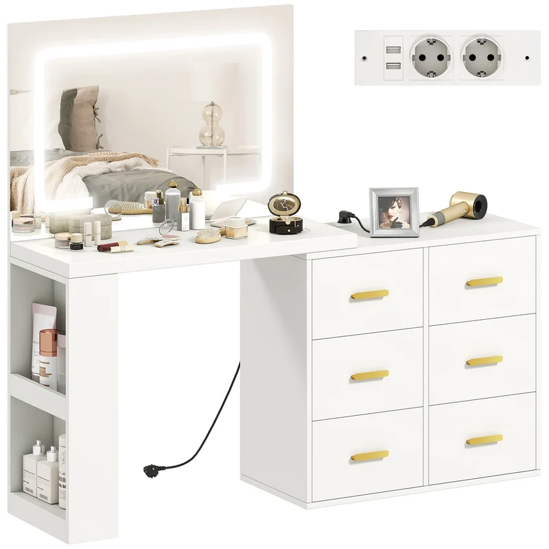 Schminktisch LED-Beleuchtung Spiegel Steckdose USB 118x78x135cm