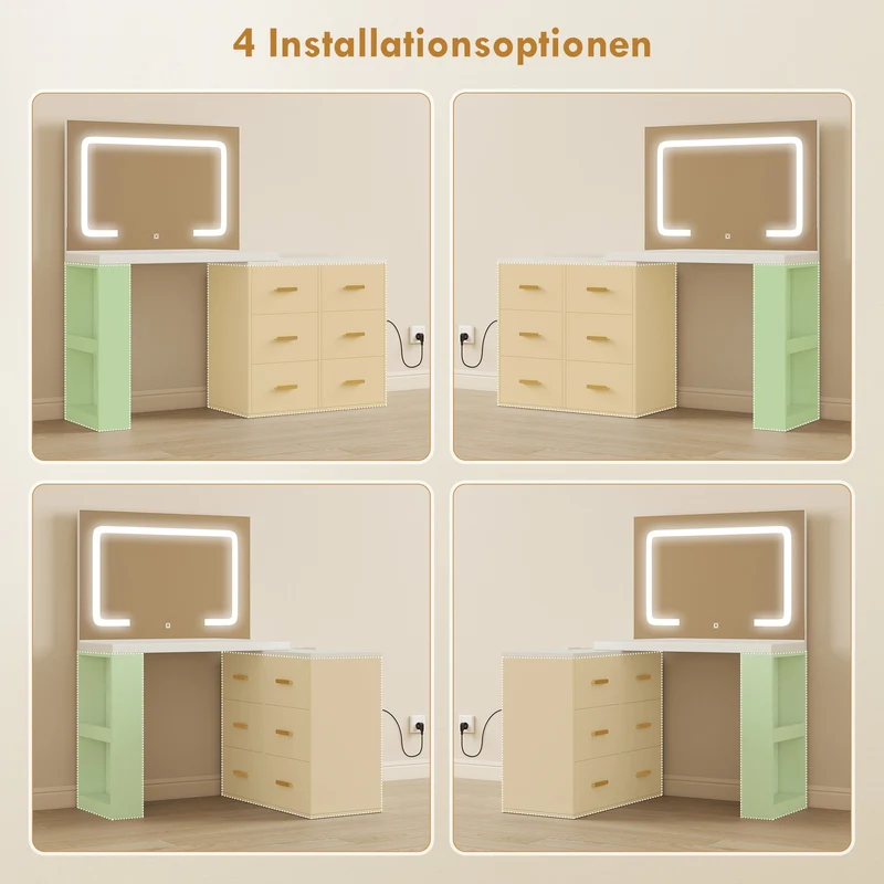 Schminktisch LED-Beleuchtung Spiegel Steckdose USB 118x78x135cm