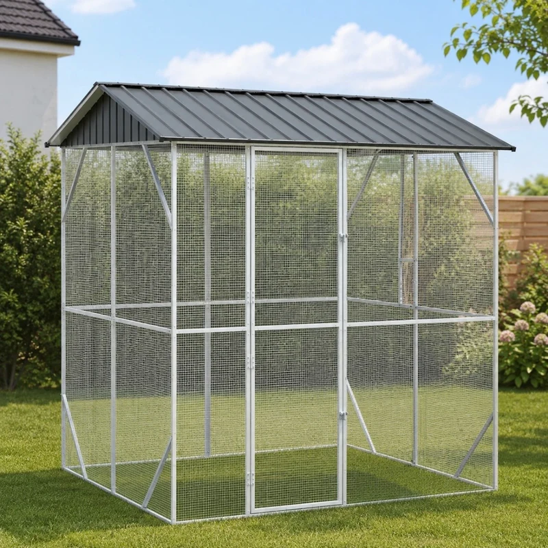 XXL Voliere Vogelkäfig Vogelvoliere Stahl Vogelhaus 215x247cm