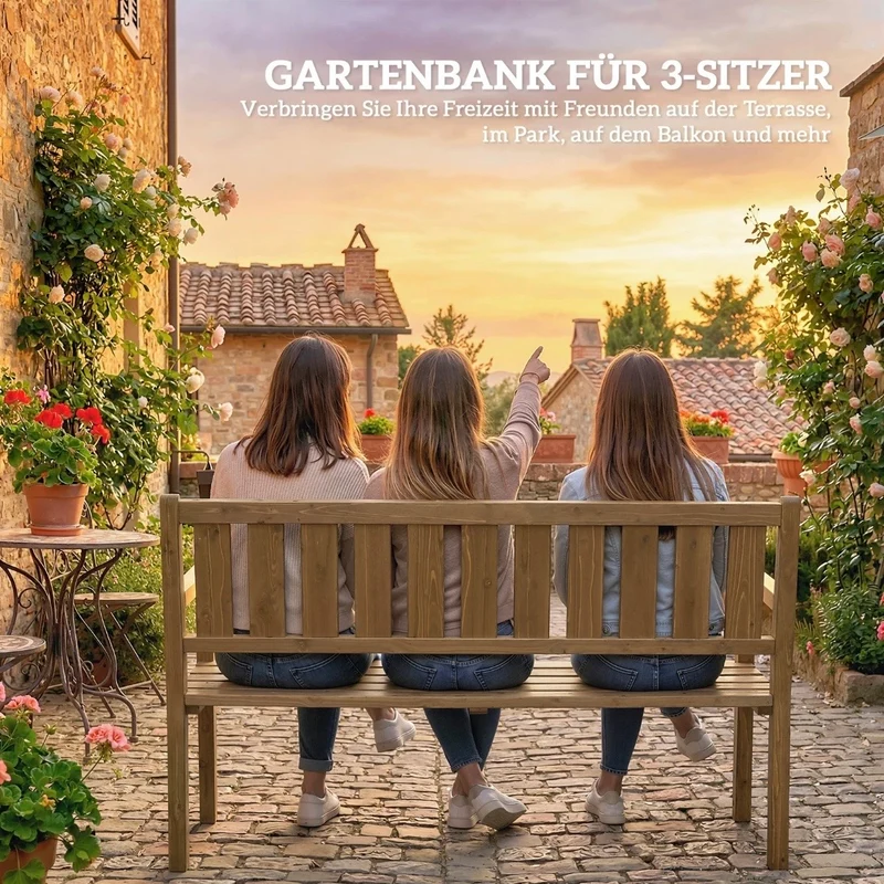 Gartenbank 3-Sitzer Wetterfest Holzbank Rückenlehne Gartenmöbel
