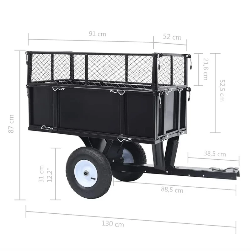 Kippanhänger Rasenmäher 150kg Rasentraktor Anhänger Gartenwagen Stahl