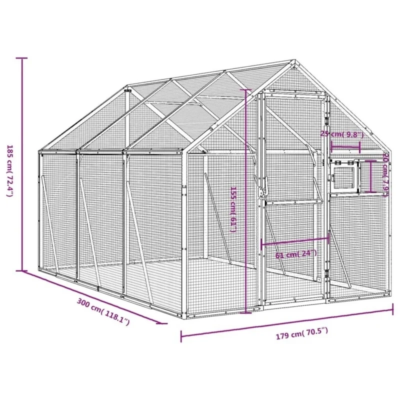 Alu Voliere Vogelkäfig Vogelvoliere Freilaufgehege Vogelhaus 179×300×185cm