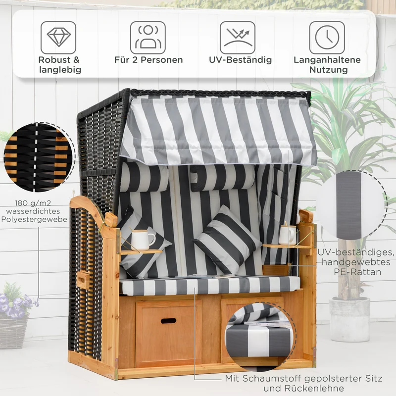 Strandkorb Fußstützen Klapptisch Nackenrollen Outdoormöbel Gartenmöbel