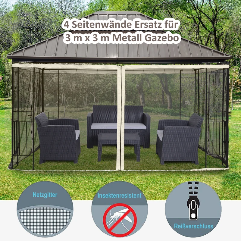 Ersatz-Netzvorhang 3x4m Gartenpavillons Fliegennetz Moskitonetz Polyester