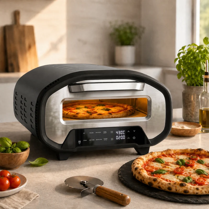 12" Countertop Electric Pizza Oven with Ceramic Stone, 8 Modes & Timer