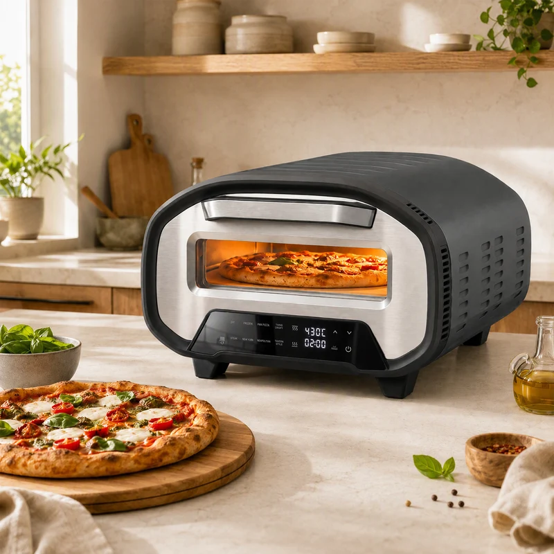 12" Countertop Electric Pizza Oven with Ceramic Stone, 8 Modes & Timer