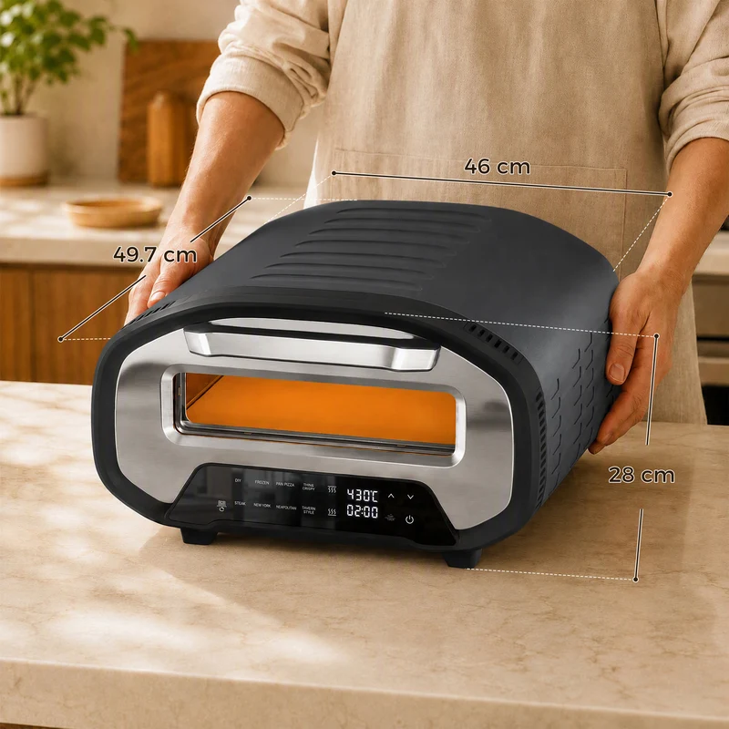 12" Countertop Electric Pizza Oven with Ceramic Stone, 8 Modes & Timer