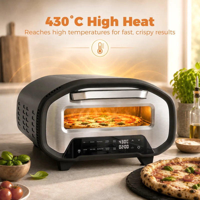 12" Countertop Electric Pizza Oven with Ceramic Stone, 8 Modes & Timer