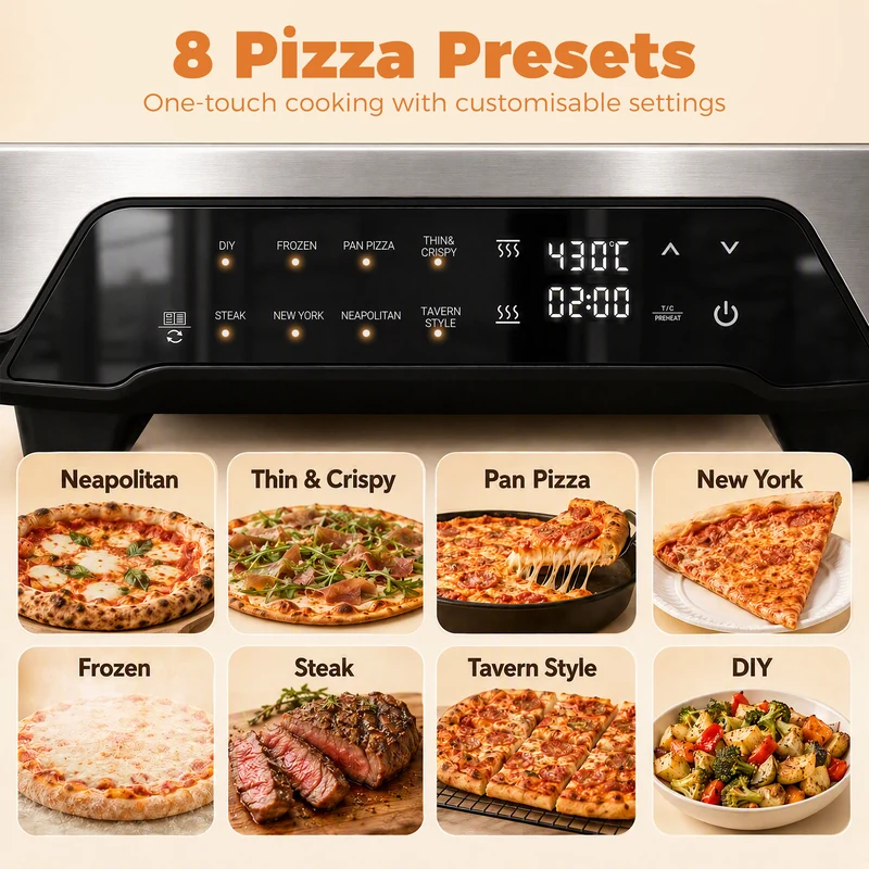 12" Countertop Electric Pizza Oven with Ceramic Stone, 8 Modes & Timer